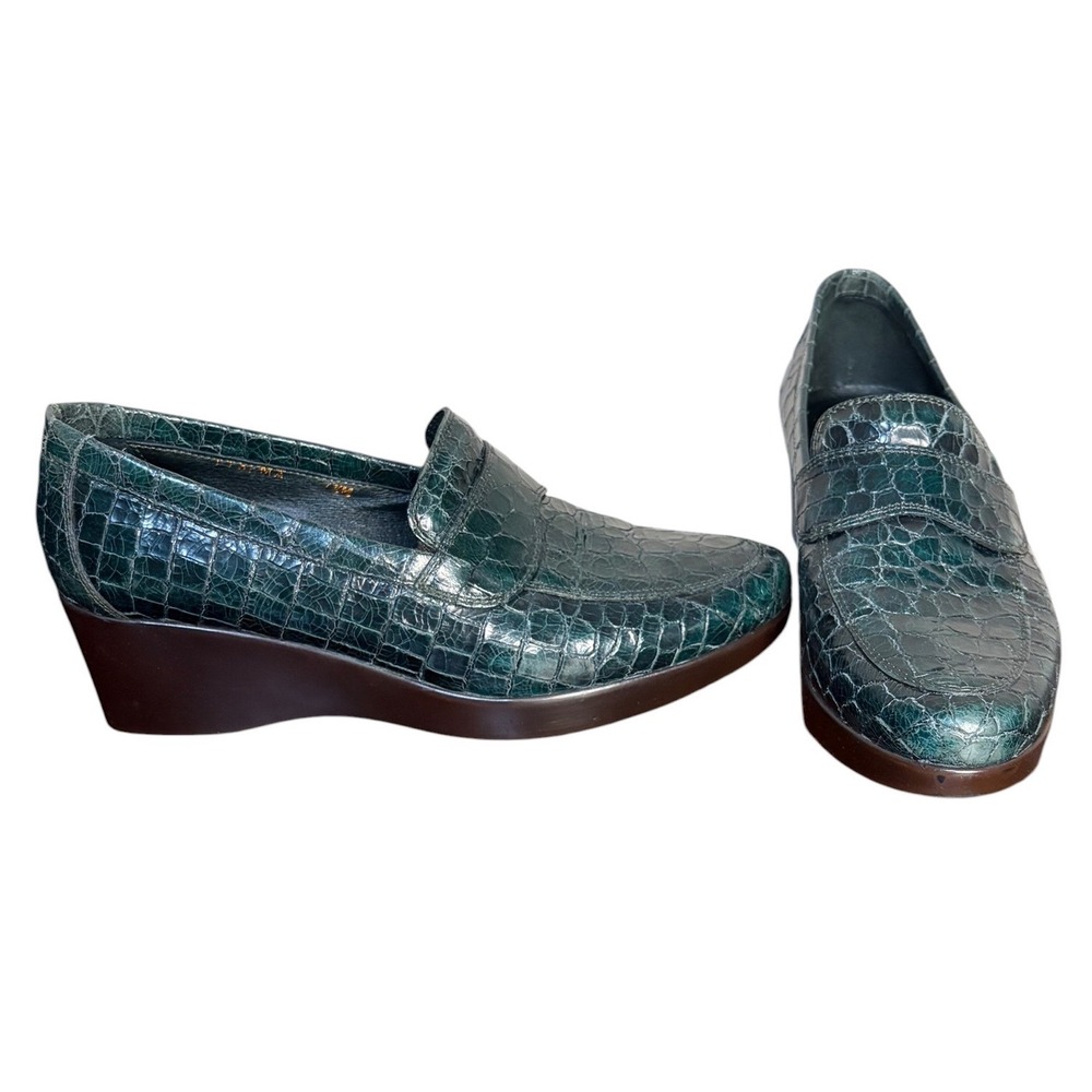 Donald J Pliner Green‎ Loafers Croc Wedge Made in Italy Women's Size 7M
